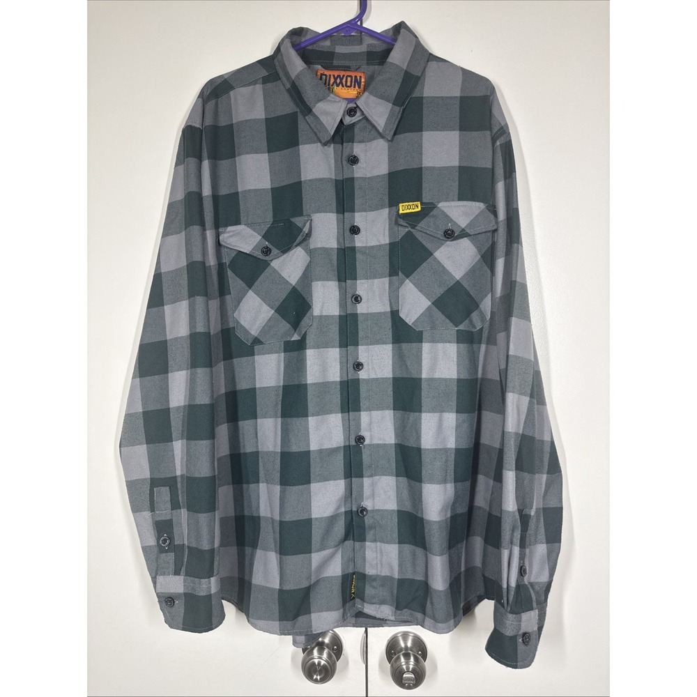 DIXXON Flannel Shirt Mens 2XL Green Gray Beeline Buffalo Plaid Button Up Casual